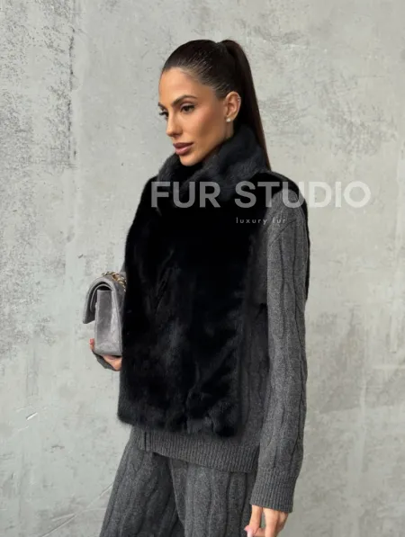 Черная манишка из меха норки - фото 6