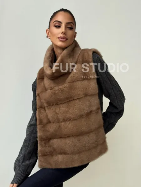 Бежевая норковая манишка - фото 0