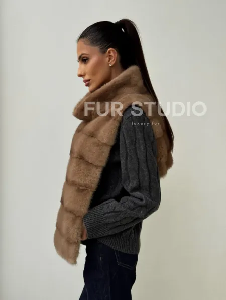 Бежевая норковая манишка - фото 8