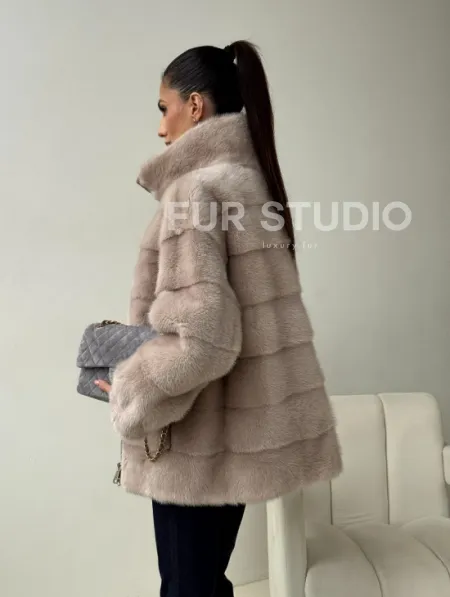 Норковая куртка стойка воротник - фото 8