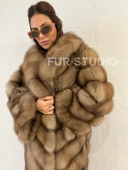 Шуба из меха куницы воротник шаль - фото 4