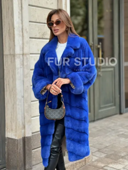 Шуба из меха норки - цвет синий - фото 3