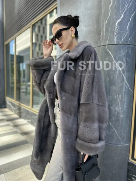 Норковая шуба в цвете сапфир - фото 4