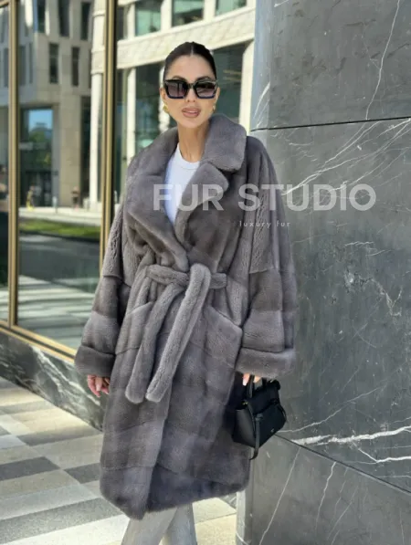 Норковая шуба в цвете сапфир - фото 6