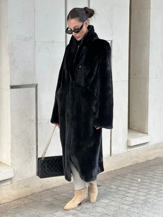 Черная шуба пальто из меха норки Saga furs - фото 10