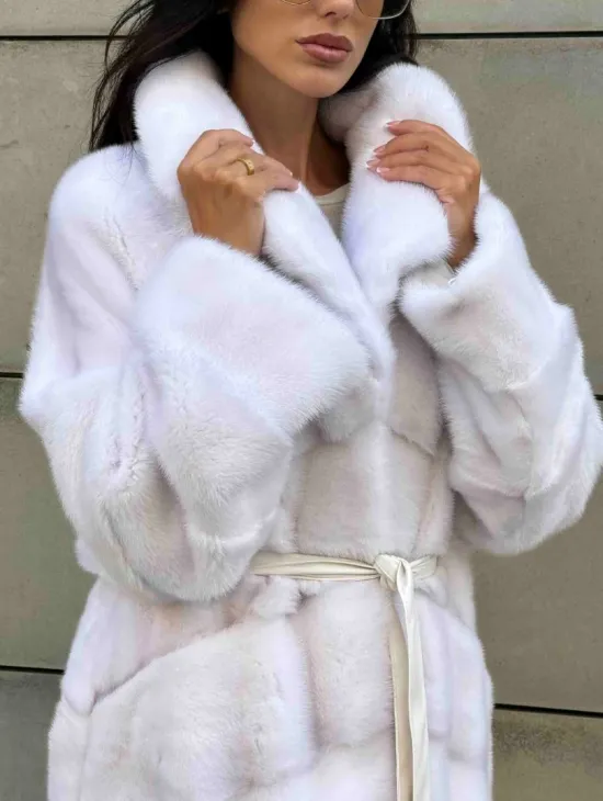 Норковая шуба с английским воротником - цвет колотый лед - фото 3