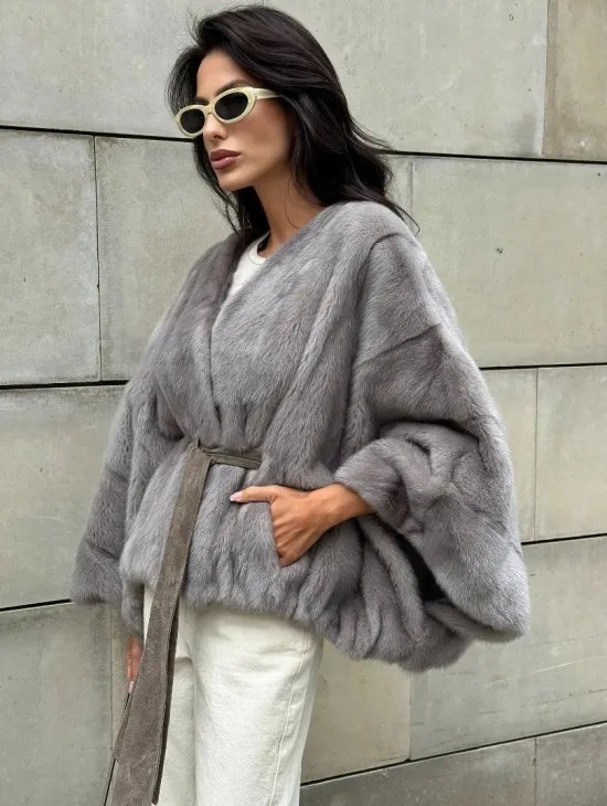 Модная летучая мышь из меха норки - цвет серый - фото 4