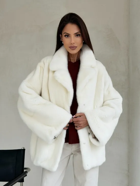 Шуба автоледи из белой норки NAFA MINK - роспуск - фото 6