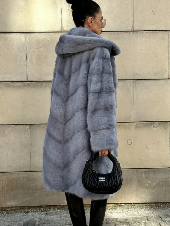 Шуба midi из меха норки с капюшоном, рукава трансформер - фото 7