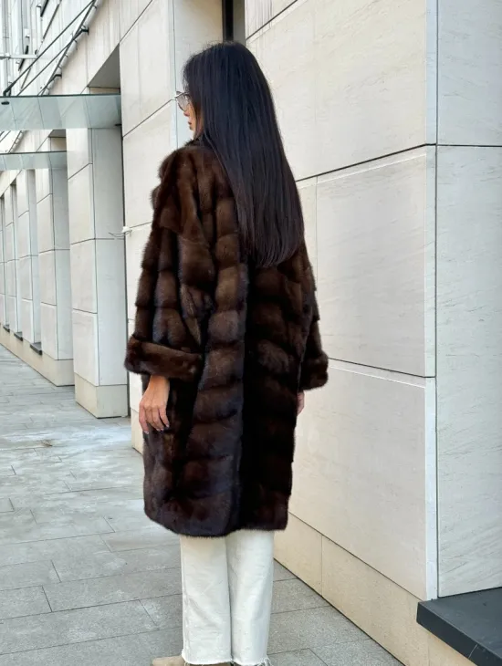 Шуба из меха соболиной норки английский воротник - цвет соболь - фото 4