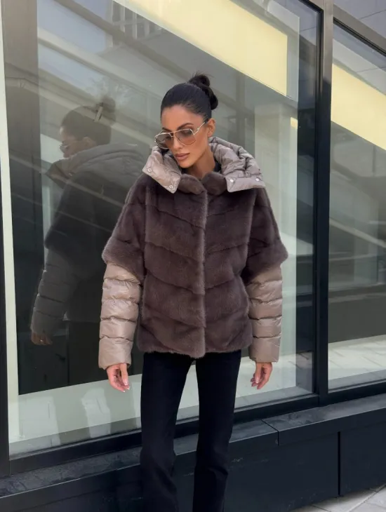 Норковый жилет/пуховик 2в1 - цвет капучино - фото 10