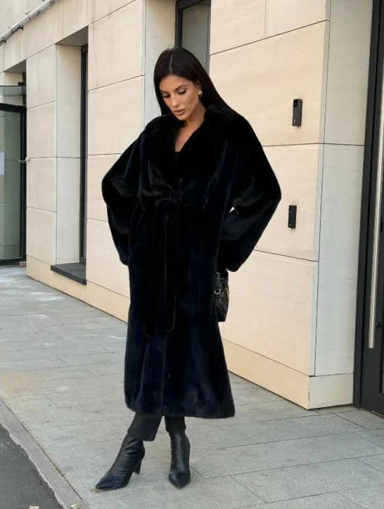 Шуба кимоно из меха североамериканской норки, английский воротник - фото 8