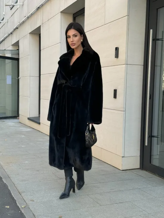 Шуба кимоно из меха североамериканской норки, английский воротник - фото 11