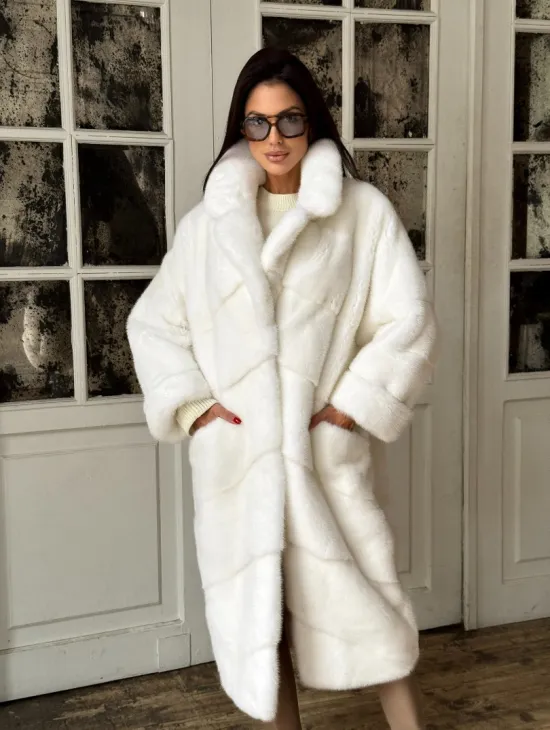 Эксклюзивная белая норковая шуба NAFA LUX английский воротник - фото 9