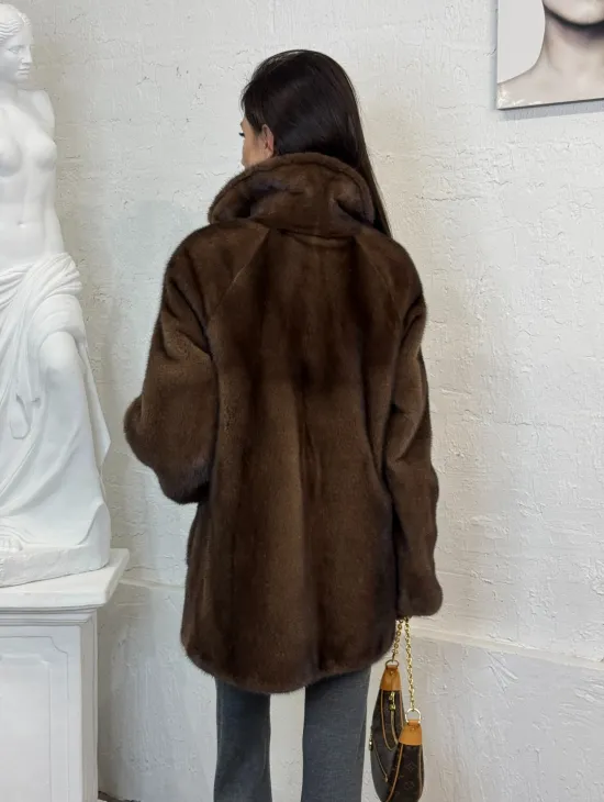 Женский жакет - полушубок Oversize из плюшевой норки Velvet английский воротник - фото 6