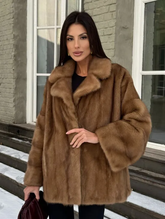Норковый полушубок Vintage Gold с английским воротником - фото 0