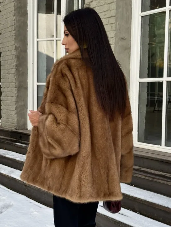 Норковый полушубок Vintage Gold с английским воротником - фото 6