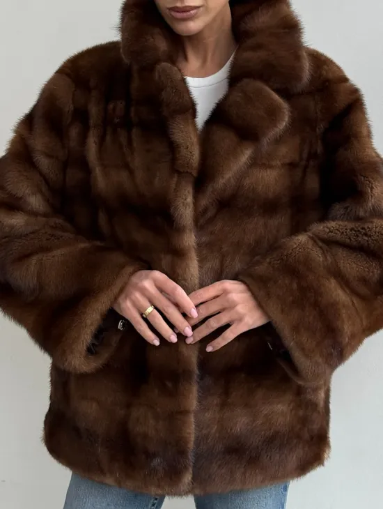 Шуба автоледи из соболиной норки, цвет соболь - фото 1