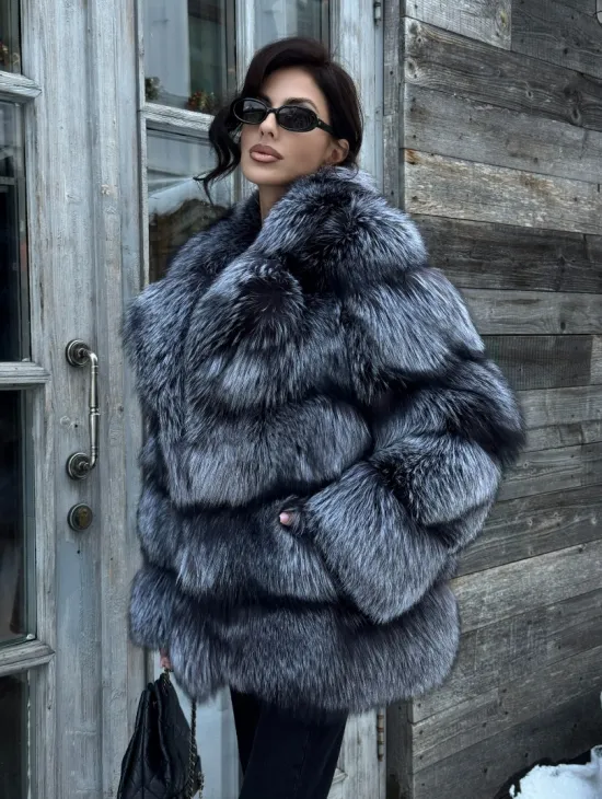 Шикарный полушубок из чернобурки Premium collection, английский воротник - фото 7