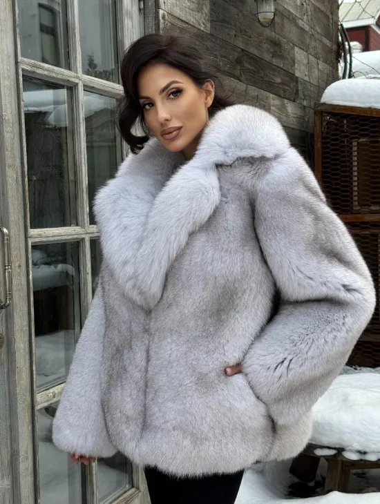 Шуба из финского песца с английским воротником - колотый лёд - фото 7
