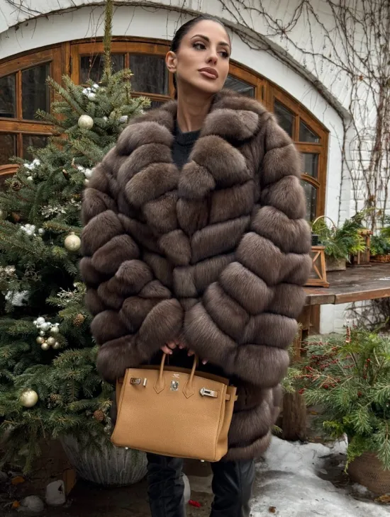 Шуба из соболя баргузинского с английски воротником SILVER 1-2 - фото 5