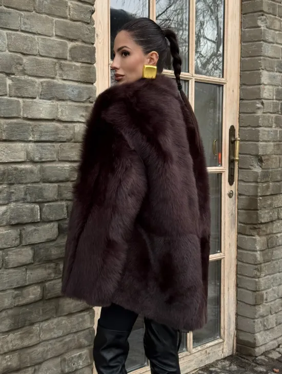 Двухсторонняя женская дубленка из итальянской тосканы Brown - фото 5