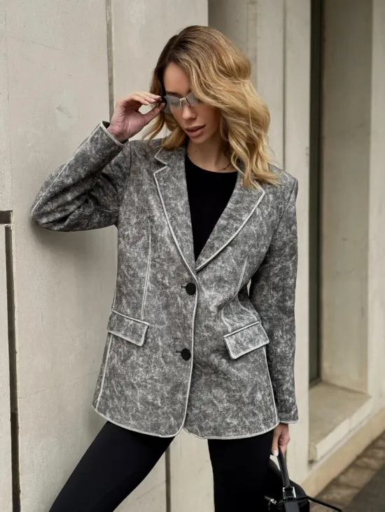 Женский кожаный пиджак Retro style весна 2026 - Vintage Marble - фото 6