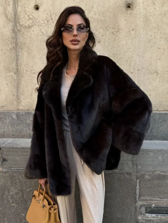 Норковая шуба в цвете махагон - фото 4