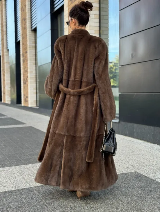 Длинное норковое пальто - шуба в цвете соболь - фото 5