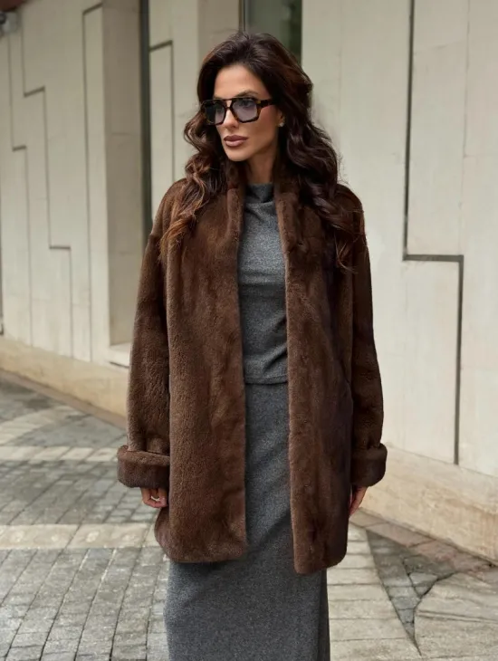 Коричневая шуба из норки - фото 7