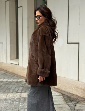 Коричневая шуба из норки - фото 10