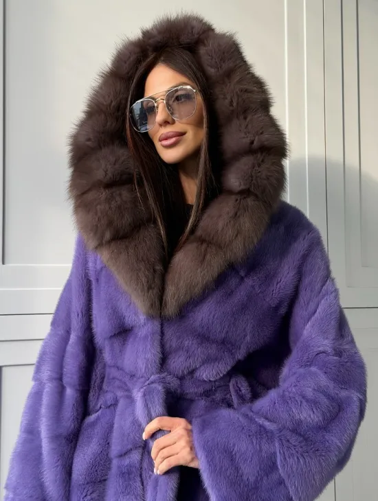 Фиолетовая норковая шуба - фото 10