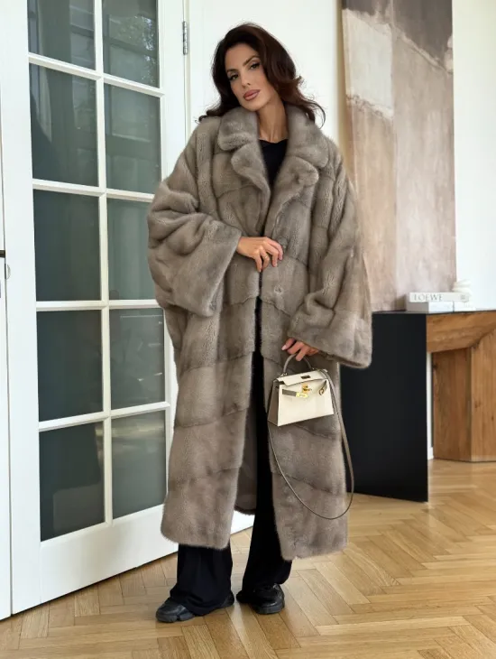 Серо-голубая норковая шуба - фото 6