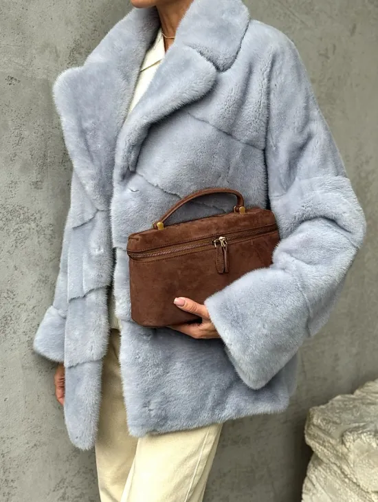 Шуба норковая кимоно автоледи - цвет голубой - фото 4