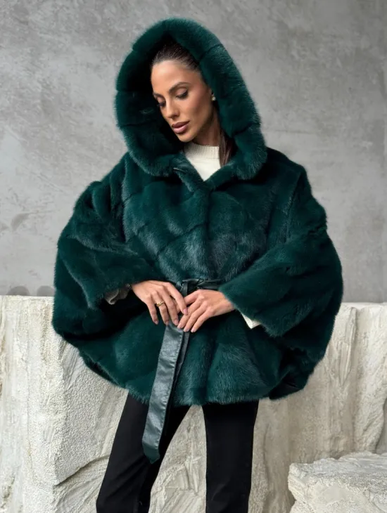 Норковый полушубок с капюшоном - фото 6