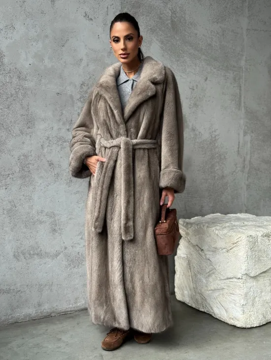 Длинная норковая шуба - цвет серый - фото 10