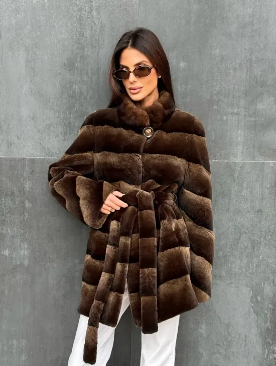 Шуба из кролика с норковым воротником - фото 6
