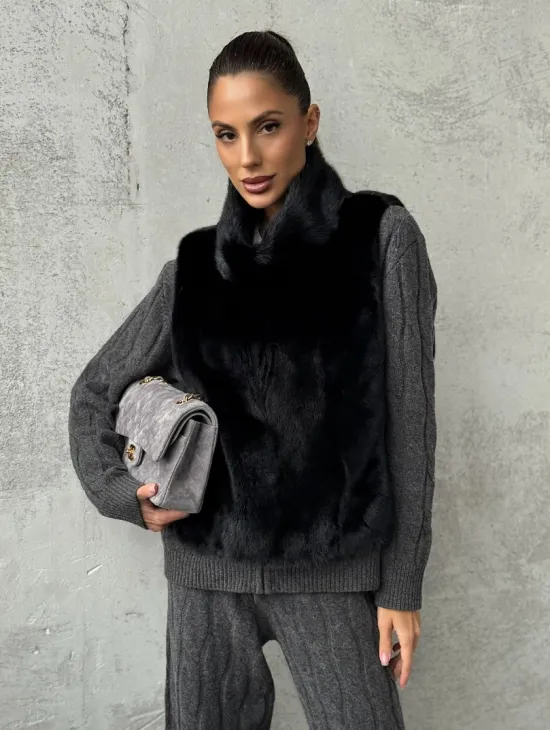 Черная манишка из меха норки - фото 0