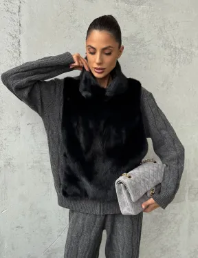 Черная манишка из меха норки - фото 8