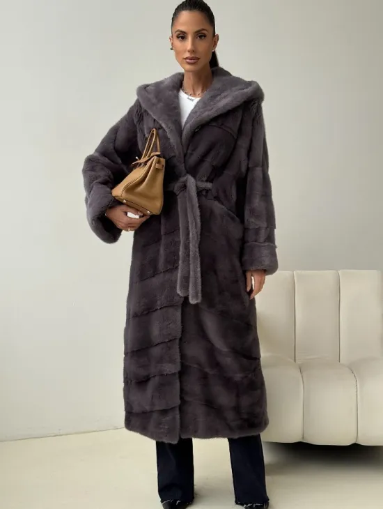 Длинная норковая шуба - капюшон кобра - фото 0