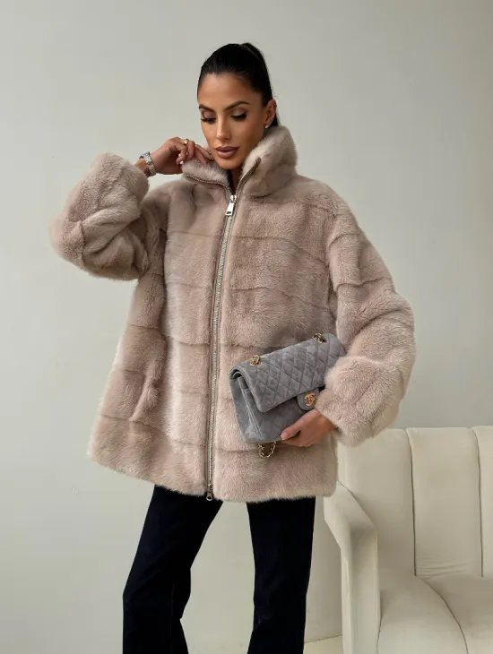 Норковая куртка стойка воротник - фото 6