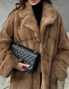 Бежевая норковая шуба oversize - фото 2