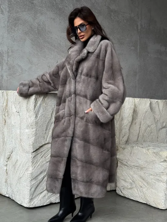 Серая норковая шуба oversize - фото 8