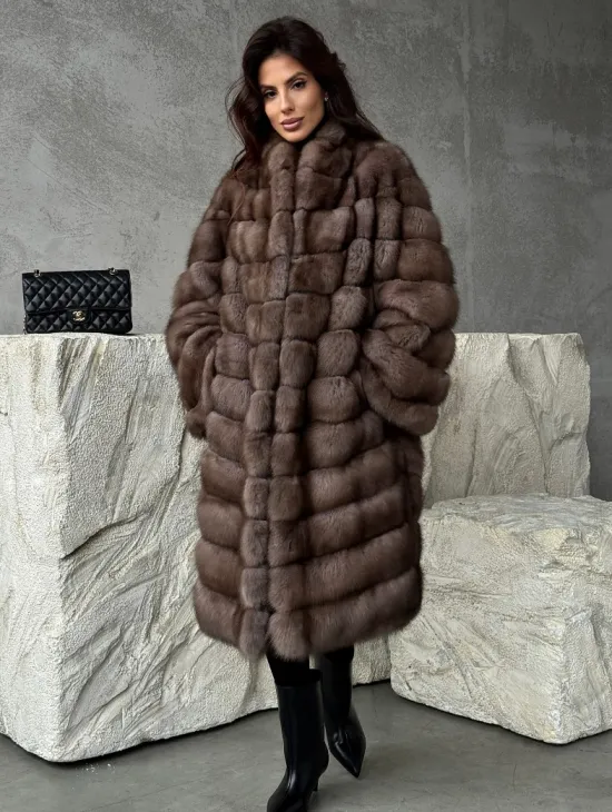 Шуба из куницы V-образный воротник - фото 7