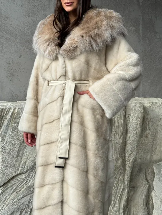 Норка шуба паркет с капюшоном рысь - фото 1