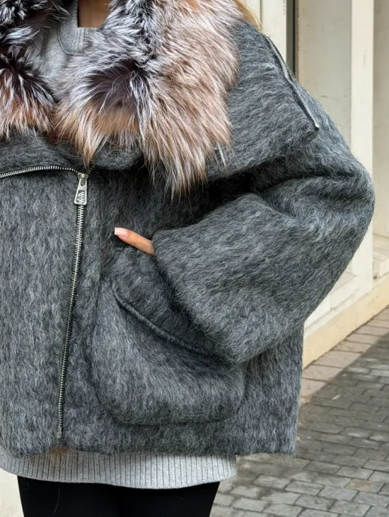 Шерстяная куртка - пуховик с мехом лисы - фото 2