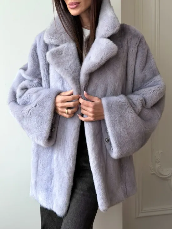 Шуба из норки короткая с английским воротником - фото 1