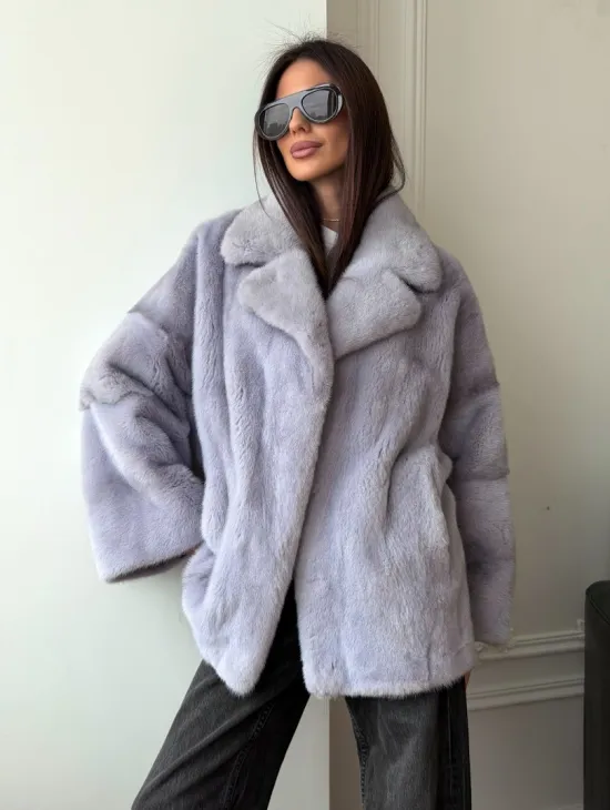 Шуба из норки короткая с английским воротником - фото 10