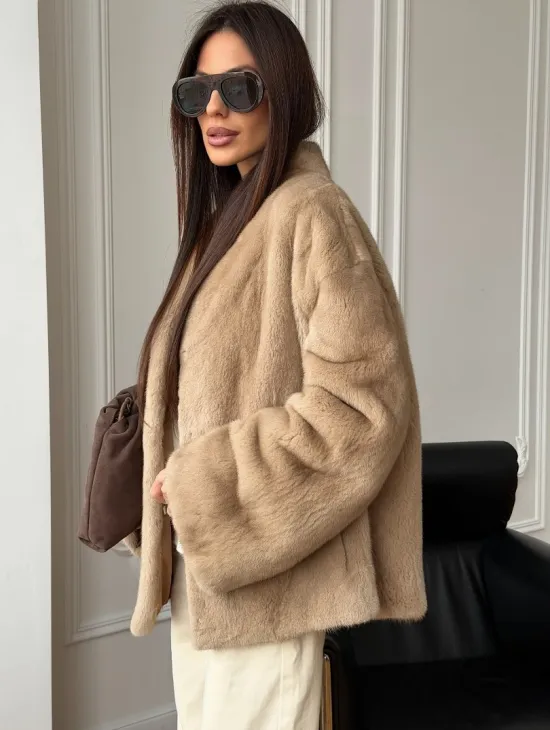 Норковый жакет (бежевый) - фото 3