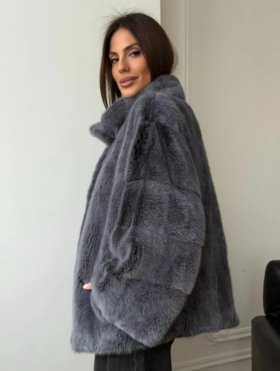 Короткая норковая шуба - стойка воротник - фото 10